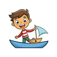 Child with Toy Boat Pretending to Set Sail for Adventure vector