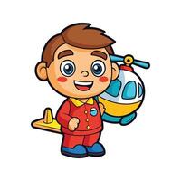 Child Playing Rescue Operations with Helicopter vector