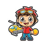 Kid Pretending to Rescue Using Toy Helicopter vector
