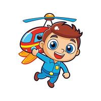 Kid Pretending to Save the Day with Helicopter vector