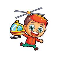 Child with Toy Helicopter Imagining Rescue Operations vector