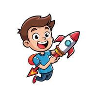 Child Engaging in Imaginative Rocket Launching Play vector