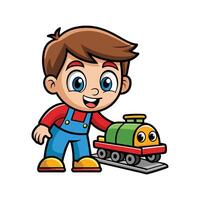 Child Creating Tracks with Toy Train Imaginatively vector