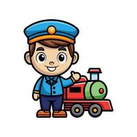 Kid Engaging in Playful Train Simulation with Toy vector