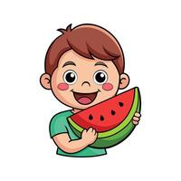 Child Enjoying Watermelon Slice with Imaginative Play vector