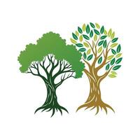 Olive Tree and Indian Banyan Tree Bold Outline Design 3 vector