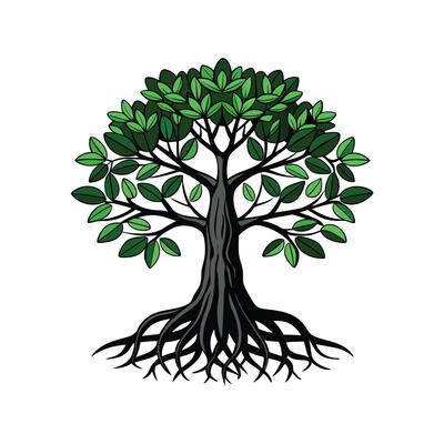 Realistic Black Mangrove Tree Bold Outline Design 2