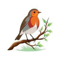 Realistic Robin Perched on Tree Bold Outline Design 1 vector