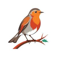 Realistic Robin Perched on Tree Bold Outline Design 3 vector