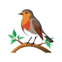 Realistic Robin Perched on Tree Bold Outline Design 2 vector
