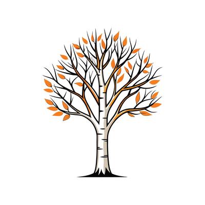 Realistic River Birch Tree Bold Outline Design 3