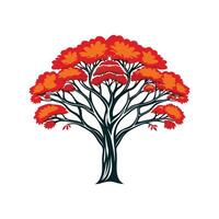 Realistic Royal Poinciana Tree Bold Outline Design 3 vector