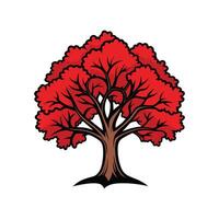 Realistic Scarlet Oak Tree Bold Outline Design 3. vector