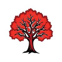 Realistic Scarlet Oak Tree Bold Outline Design 2. vector