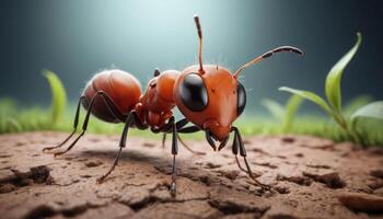 Close Up Of Red Ant On Soil photo