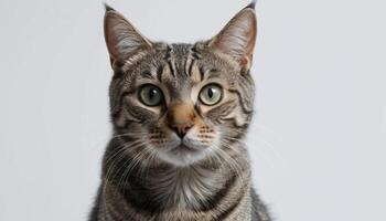 Alert Tabby Cat Portrait Against White Background photo
