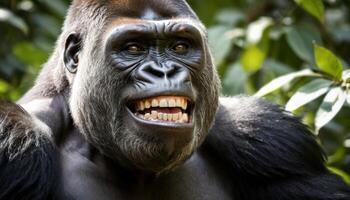 Smiling Gorilla In Forest photo