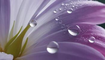 Close-Up of Purple and White Flower Petals with Dew Drops photo