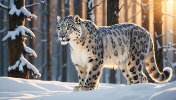 Majestic Snow Leopard In Snowy Forest photo