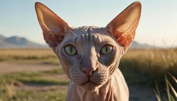 Hairless Cat Portrait in a Sunny Field photo