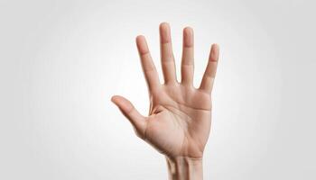 Open Hand Gesture Against Light Gray Background photo
