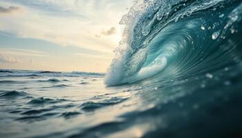 Translucent Ocean Wave Curling at Sunset photo