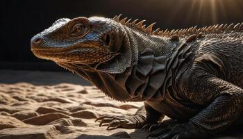Close Up of Dark Brown Iguana on Sandy Surface photo