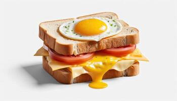 Fried Egg Sandwich with Cheese and Tomato on Whole Wheat Bread photo