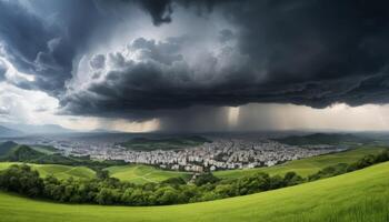 Storm Clouds Over Cityscape Landscape View photo