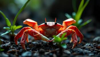 Close Up Of Bright Orange Crab In Natural Habitat photo