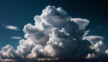 Dramatic Cumulus Clouds Illuminated By Soft Sunset Light Against A Deep Blue Sky photo