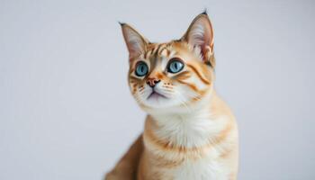 Portrait of an Orange and White Cat with Blue Eyes Against a Light Background photo