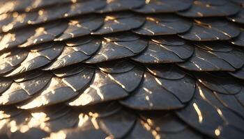 Dark Gray And Bronze Overlapping Scales Texture With Warm Light photo