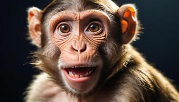 Close Up Portrait of a Surprised Monkey with Open Mouth photo