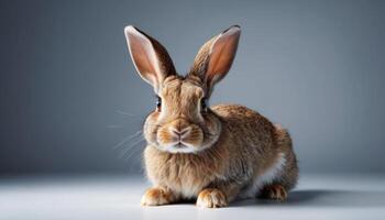 Brown Rabbit with Water Droplets on Gray Background photo
