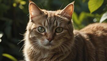 Alert Ginger Tabby Cat Portrait in Sunlight photo