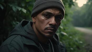 Serious Man in Forest Portrait photo