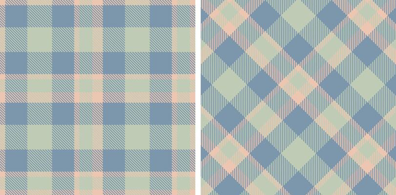 Deep Light Peach Seamless Tartan with Dusty Blue and grey accents Fabric Design