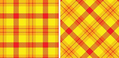 Spring Seamless Tartan featuring Vivid Yellowish Orange and Warm Fire Engine Red Fabric Design vector
