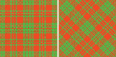 Spring Seamless Madras Plaid featuring Pale Orangered and Deep Green Textile Design vector