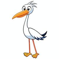 Cartoon stork with long beak and orange legs vector