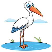 A cartoon white stork standing in the water vector