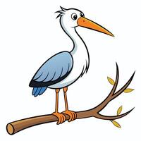 A cartoon stork sitting on a branch vector