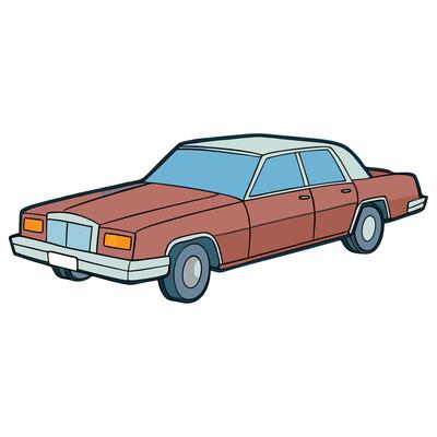 Compact Hatchback Art with Solid Colors on White Background