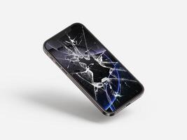 Broken Screen - Smashed Screen Mobile Phone Isolated on White Background 2 photo
