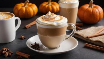 Autumnal Pumpkin Spice Latte In Glass Cup photo