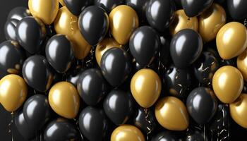 Black And Gold Balloons Clustered Together photo