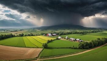 Aerial View Of Farmland Under Stormy Clouds photo