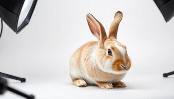 Adorable Brown and White Bunny in Studio Setting photo
