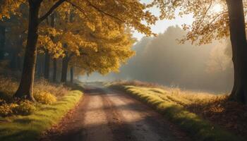 Autumnal Path Through Golden Forest photo